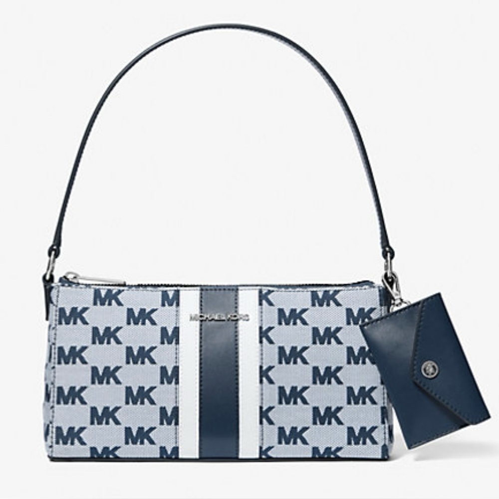 Michael Kors Vincent Medium Logo Jacquard Pochette WITH Card Case NWT